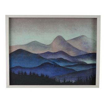 28 X 28 Framed Wall Art Painting, Mountains, Natural Fiber, Multicolor