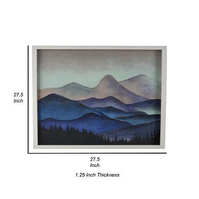 28 X 28 Framed Wall Art Painting, Mountains, Natural Fiber, Multicolor