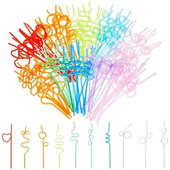 100x Plastic Disposable Loopy Straws For Valentines Party Kids Celebration