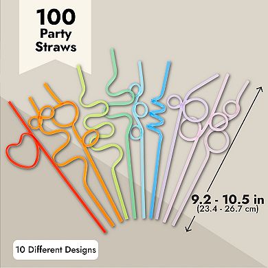 100x Plastic Disposable Loopy Straws For Valentines Party Kids Celebration