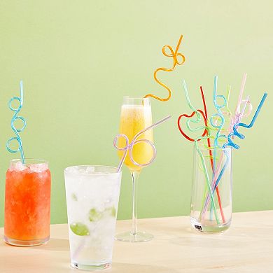 100x Plastic Disposable Loopy Straws For Valentines Party Kids Celebration