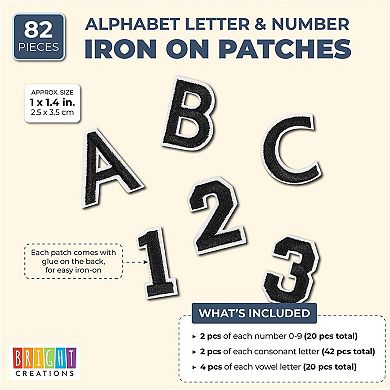 82 Pcs Iron On Patches For Clothing Jeans Applique Sewing Craft, Letters Numbers