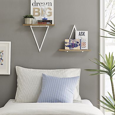 Contemporary Decorative Triangle Accent Metal Frame Wall Shelf - Reversible Configuration