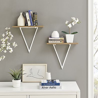 Contemporary Decorative Triangle Accent Metal Frame Wall Shelf - Reversible Configuration