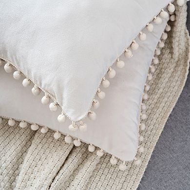 Pack Of 2 Fringe Pom Poms Decorative Throw Pillow Covers Cushion Pillow Cases Room 18" X 18"