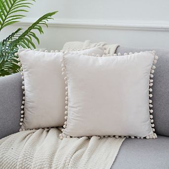 Pack Of 2 Fringe Pom Poms Decorative Throw Pillow Covers Cushion Pillow Cases Room 18" X 18"