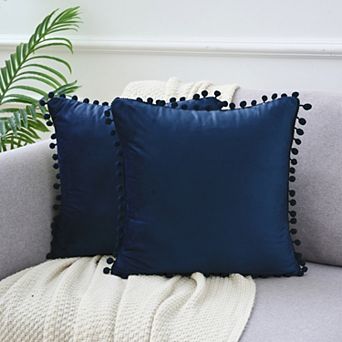 Pack Of 2 Fringe Pom Poms Decorative Throw Pillow Covers Cushion Pillow Cases Room 18" X 18"