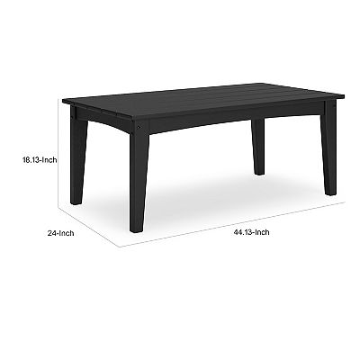 Fini 44 Inch Outdoor Coffee Table, Slatted Top, Modern Style, Black Finish