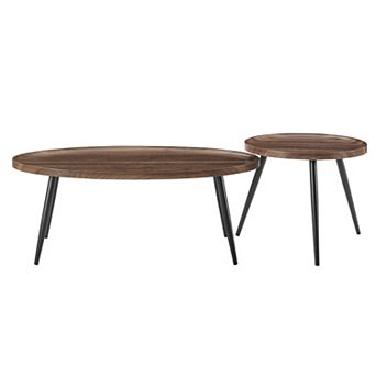 Paxton Nesting Raised Lip Edge 2 pc Coffee Table Set With Modern Black Metal Taper Legs