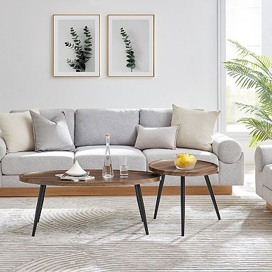 Paxton Nesting Raised Lip Edge 2 Piece Coffee Table Set With Modern Black Metal Taper Legs