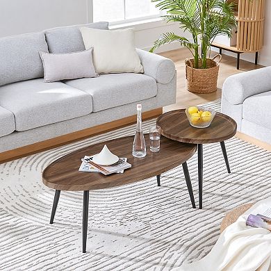 Paxton Nesting Raised Lip Edge 2 Piece Coffee Table Set With Modern Black Metal Taper Legs