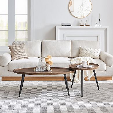 Paxton Nesting Raised Lip Edge 2 Piece Coffee Table Set With Modern Black Metal Taper Legs