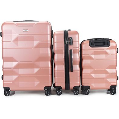 Mirage Maggie Abs Hard Shell Lightweight 360 Dual Spinning Wheels Combo Lock 3 Piece Luggage Set