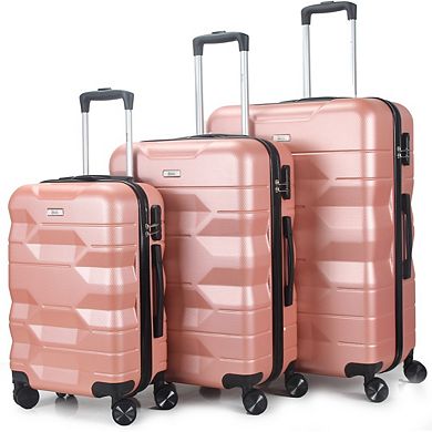 Mirage Maggie Abs Hard Shell Lightweight 360 Dual Spinning Wheels Combo Lock 3 Piece Luggage Set