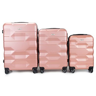 Mirage Maggie Abs Hard Shell Lightweight 360 Dual Spinning Wheels Combo Lock 3 Piece Luggage Set