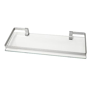 Floating Wall Mount Tempered Glass Bathroom Shelf With Brushed Chrome Rail