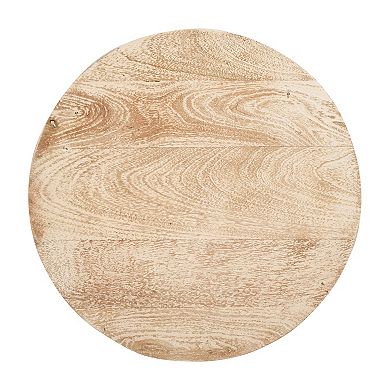 20 Inch Side End Table, Round Drum Shape With 3d Textured Design, Distressed White Finish