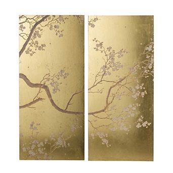 Tim 47 Inch Tall Wall Art Set Of 2, Divided Floral Design, Gold, Brown