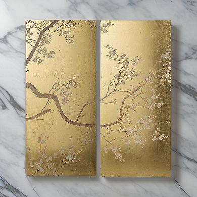 Tim 47 Inch Tall Wall Art Set Of 2, Divided Floral Design, Gold, Brown