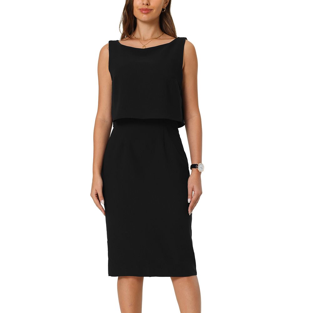 High Neck Sleeveless Sleek Sheath Knee Length Work Dress main image 1