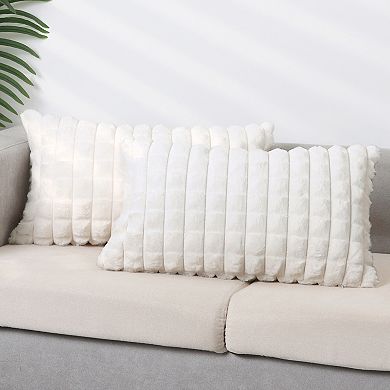 2pcs Checked Faux Fur Plush Throw Pillow Covers Solid Soft Fuzzy Cozy Pillowcases 12"x20"