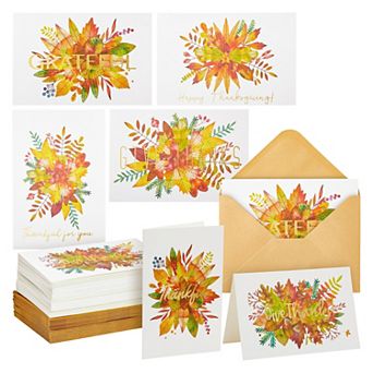 48 Pack Thanksgiving Greeting Cards And Kraft Envelopes, 6 Fall Designs, 4x6 In