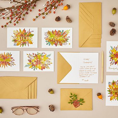 48 Pack Thanksgiving Greeting Cards And Kraft Envelopes, 6 Fall Designs, 4x6 In