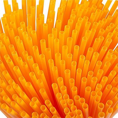 300x Plastic Drinking Straws Extra Long Disposable Orange Colored For Party 10"