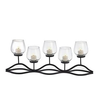 Wavy Iron And Glass Hurricane Candleholder
