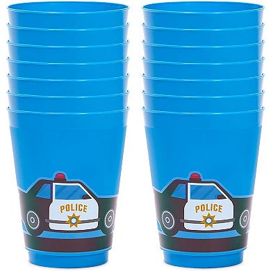 16 Oz Plastic Tumbler Cups, Police Birthday Party Supplies For Kids (16 Pack)