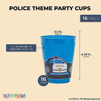 16 Oz Plastic Tumbler Cups, Police Birthday Party Supplies For Kids (16 Pack)