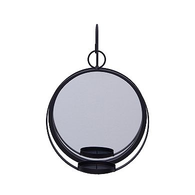 Round Wrought Iron Pillar Candle Sconce With Mirror Rustic Metal Hanging Wall Candleholder