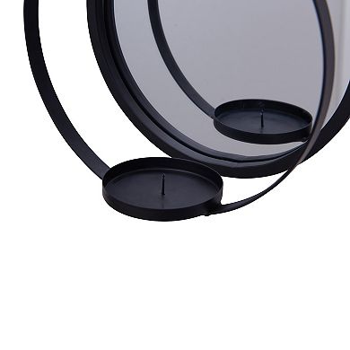 Round Wrought Iron Pillar Candle Sconce With Mirror Rustic Metal Hanging Wall Candleholder