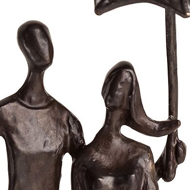 Loving Couple Under Umbrella Bronze Sculpture