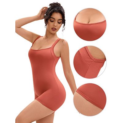 Women's Square Neck Tummy Control Bodysuits Bodycon Rompers