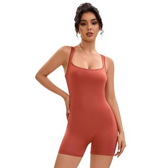 Women's Square Neck Tummy Control Bodysuits Bodycon Rompers Tank Top Shorts Jumpsuit