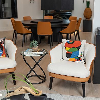 Galaxy Tempered Glass Round End Table With Cross Base Metal Frame