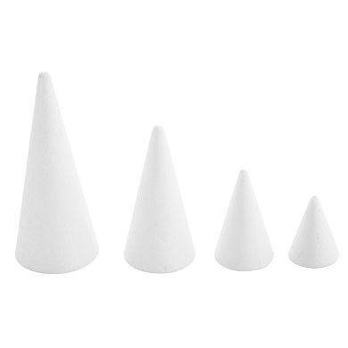 White Foam Cones For Crafts, 4 Assorted Sizes (2.2-6 In, 16 Pack)