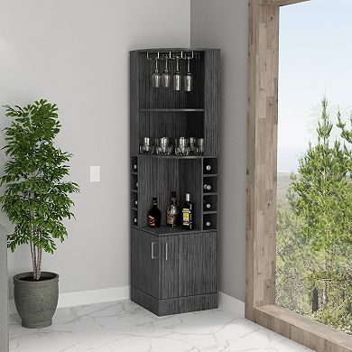 Seattle Bar Cabinet, Eight Bottle Cubbies, Two Large Open Shelves