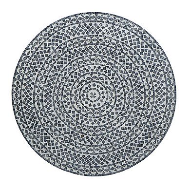 Piki 35 Inch Coffee Table, Mughal Capiz Inlaid Pattern, Gray, Gold