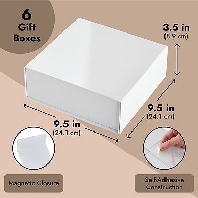6 Pack Proposal Boxes, 9.5 X 9.5 X 3.5 Inch Glossy White Magnetic Gift Box