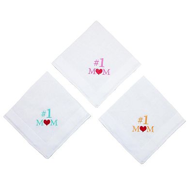 Ctm Women's Number 1 Mom Embroidered Cotton Handkerchief Set (pack Of 3)