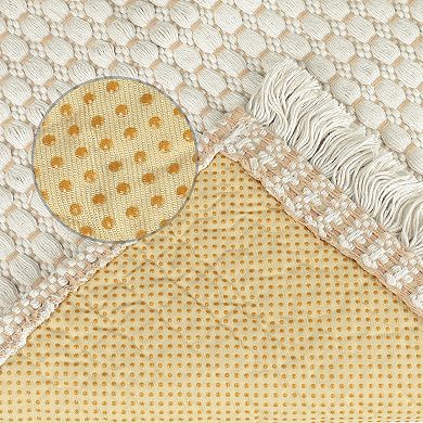 Boho Bathroom Rug, Woven Tecture Rug For Bedroom Throw Rug With Fringe