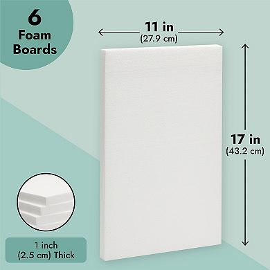 6 Pcs 1" Thick Foam Board Sheets, 17x11 Rectangles For Diy Crafts, Art Supplies
