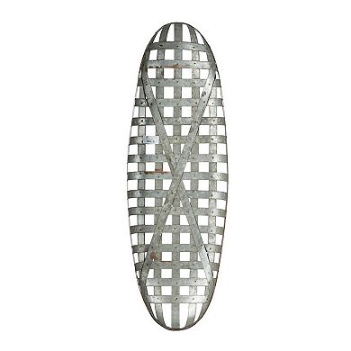 37 Inch Decorative Snowshoe Wall Art, Iron Mesh Pattern, Silver Finish