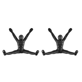 Athlete Sculpture Cast Iron Wall Mount Double Hook (set Of 2) - Black