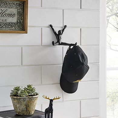 Athlete Sculpture Cast Iron Wall Mount Double Hook (set Of 2) - Black