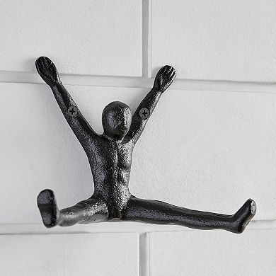 Athlete Sculpture Cast Iron Wall Mount Double Hook (set Of 2) - Black