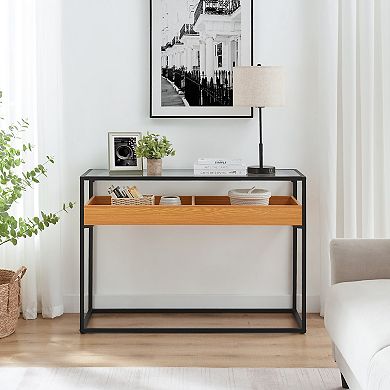 Saarinen Two-level Modern Sunken Glass Display Shelf Rectangle Console Table