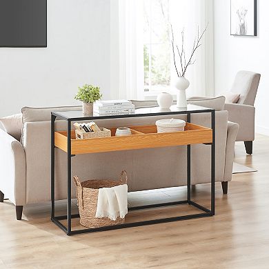 Saarinen Two-level Modern Sunken Glass Display Shelf Rectangle Console Table